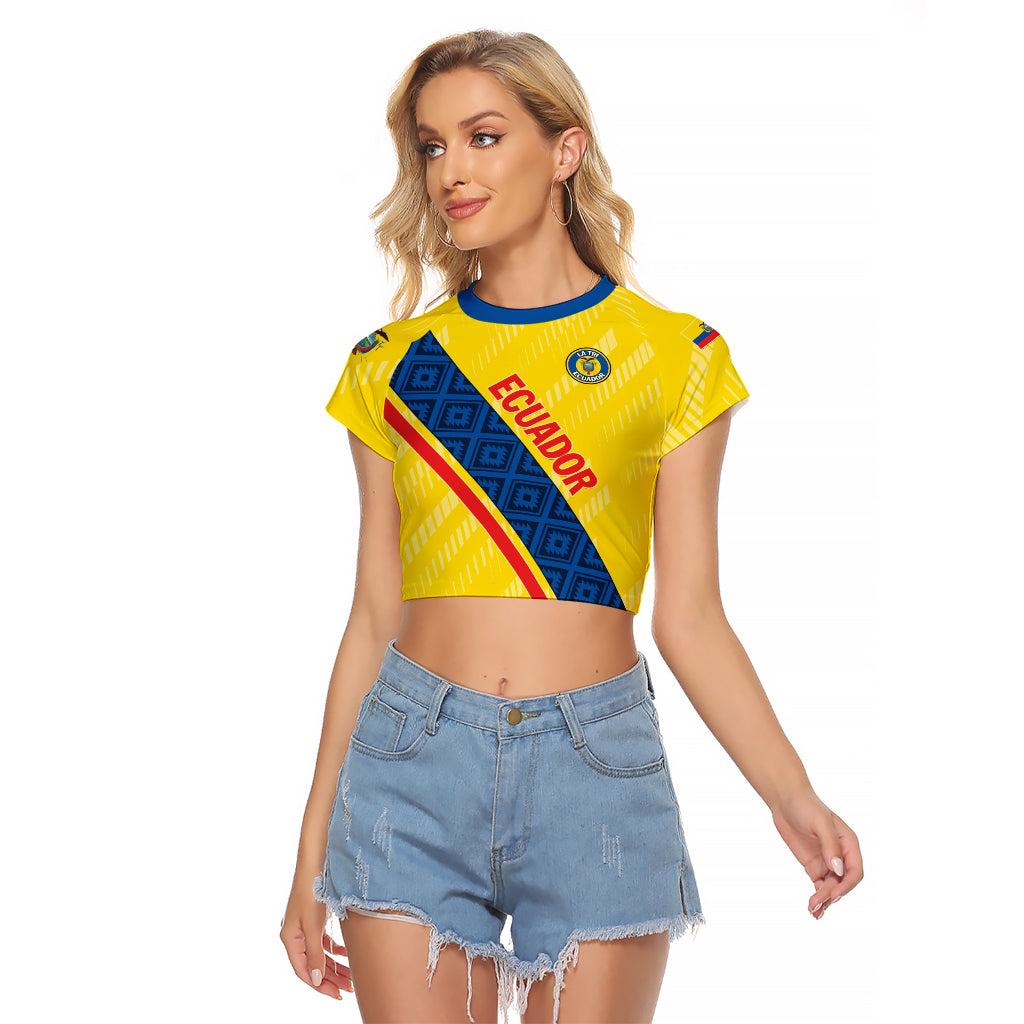 Personalized Ecuador 2024 Football Raglan Cropped T Shirt Come On La Tri