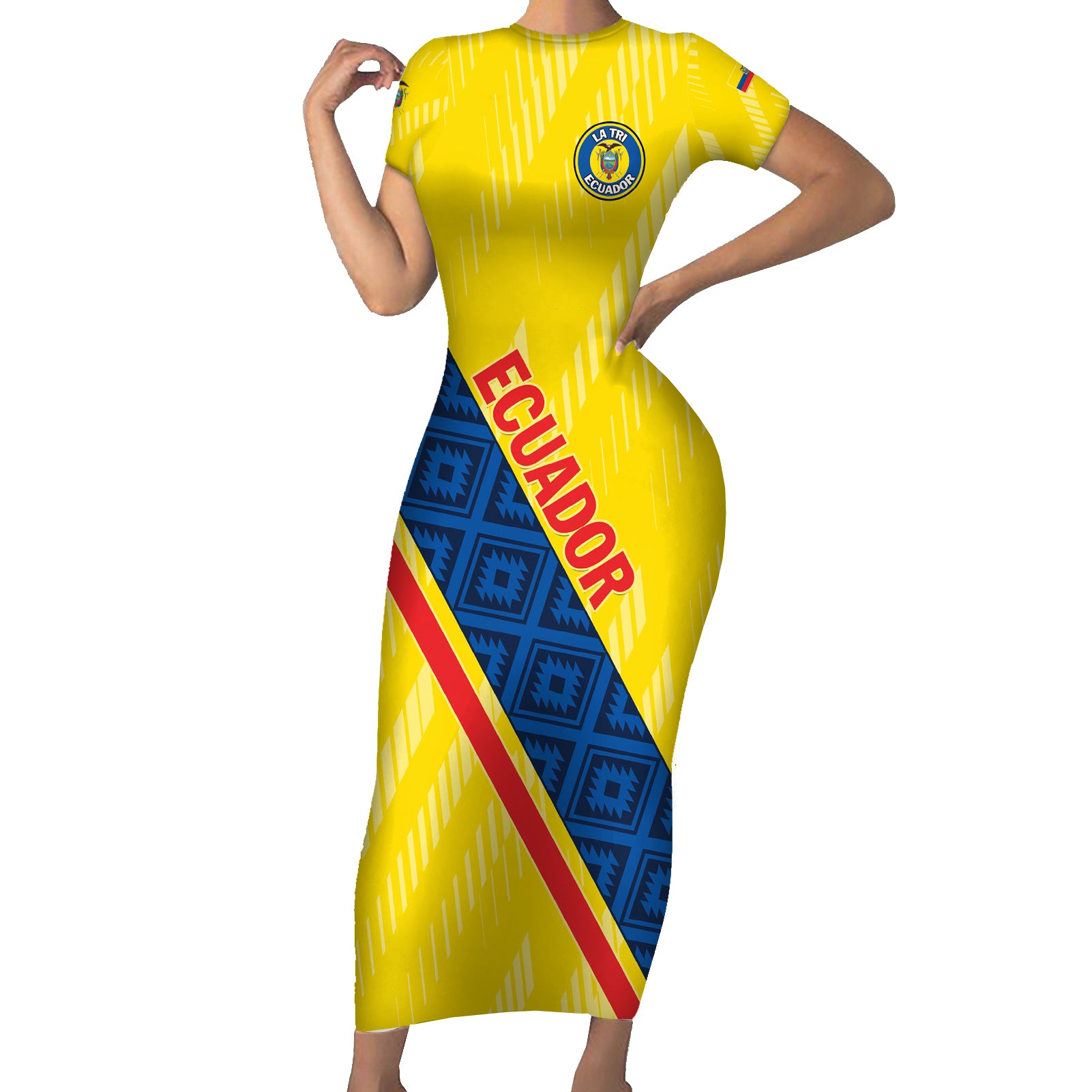 Personalized Ecuador 2024 Football Short Sleeve Bodycon Dress Come On La Tri - Wonder Print Shop