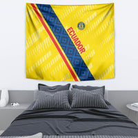 Yellow football tapestry with blue diagonal band, red trim, ECUADOR wordmark and crest