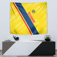 Yellow football tapestry with blue diagonal band, red edging, 'ECUADOR' lettering