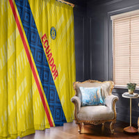 Yellow Ecuador 2024 football curtain with blue diagonal stripe and red Ecuador wordmark