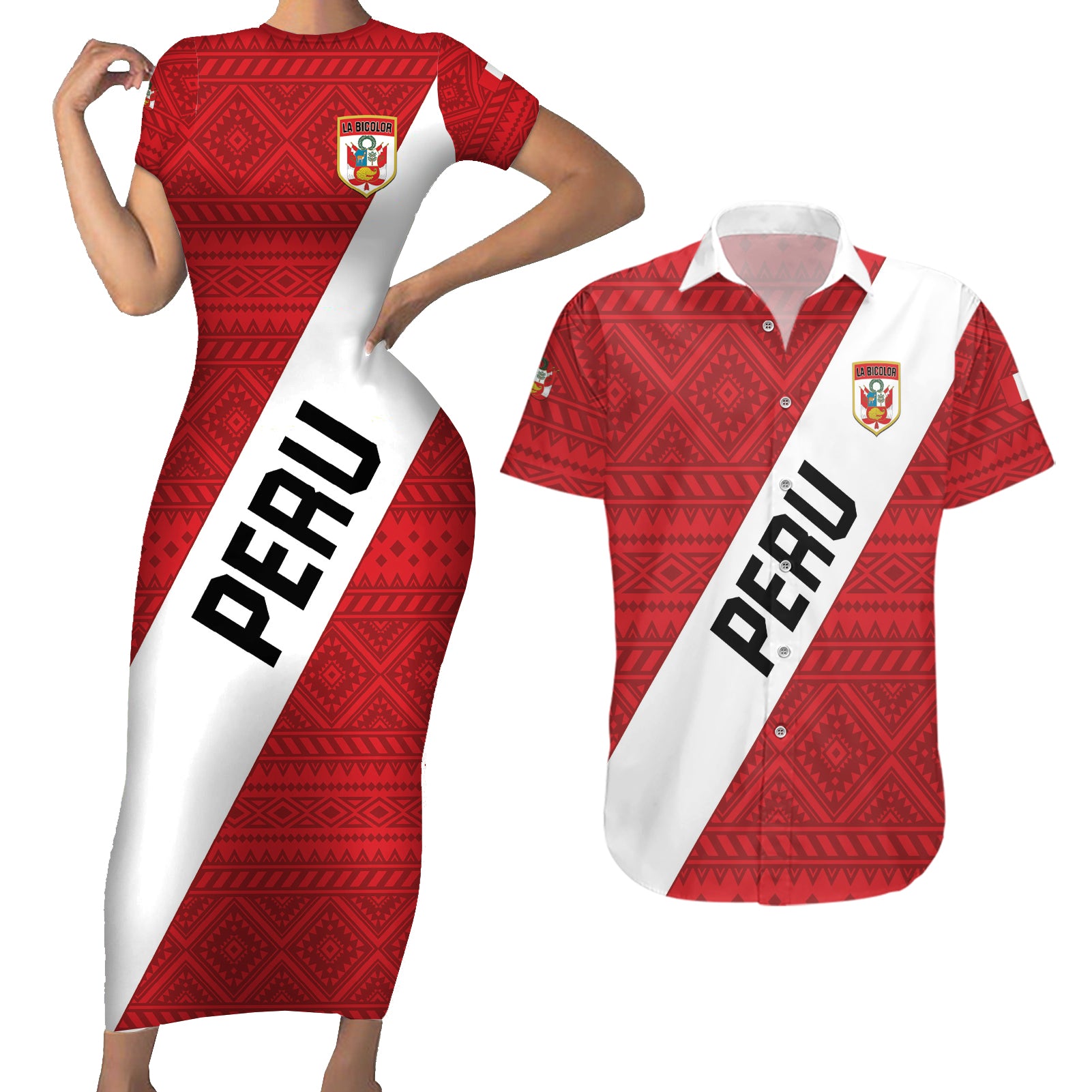 Personalized Peru 2024 Football Couples Matching Short Sleeve Bodycon Dress and Hawaiian Shirt Come On La Bicolor - Wonder Print Shop