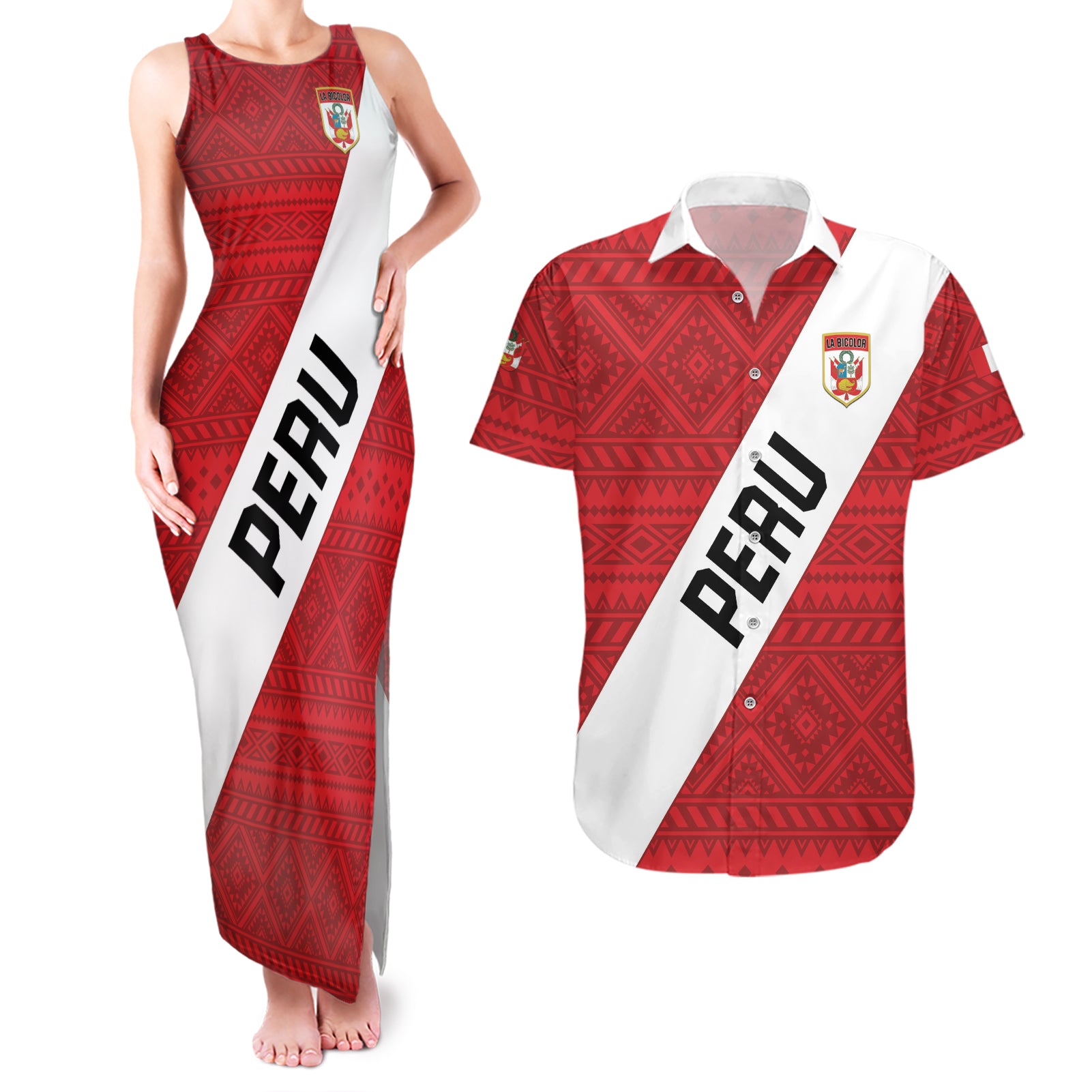 Personalized Peru 2024 Football Couples Matching Tank Maxi Dress and Hawaiian Shirt Come On La Bicolor - Wonder Print Shop