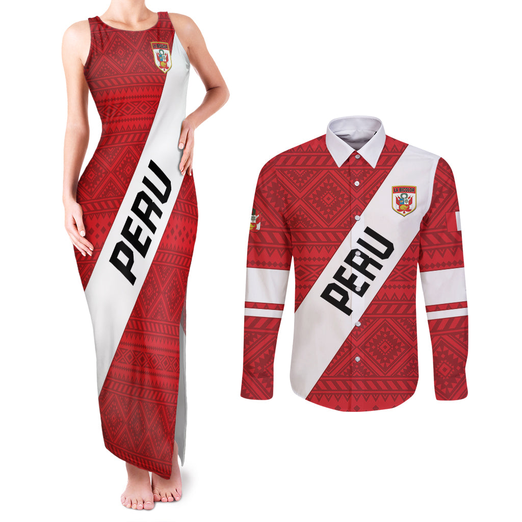 Personalized Peru 2024 Football Couples Matching Tank Maxi Dress and Long Sleeve Button Shirt Come On La Bicolor - Wonder Print Shop