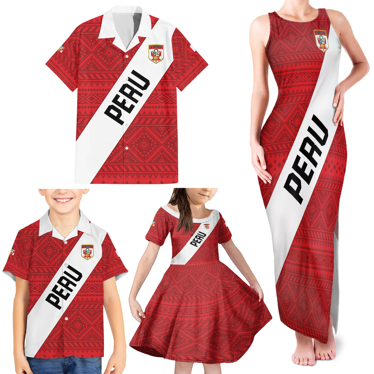 Personalized Peru 2024 Football Family Matching Tank Maxi Dress and Hawaiian Shirt Come On La Bicolor - Wonder Print Shop