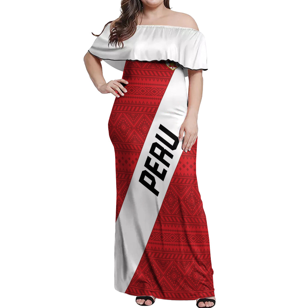 Personalized Peru 2024 Football Off Shoulder Maxi Dress Come On La Bicolor - Wonder Print Shop