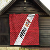 Red Peru football quilt blanket with white diagonal sash, LA BICOLOR crest, and PERU text