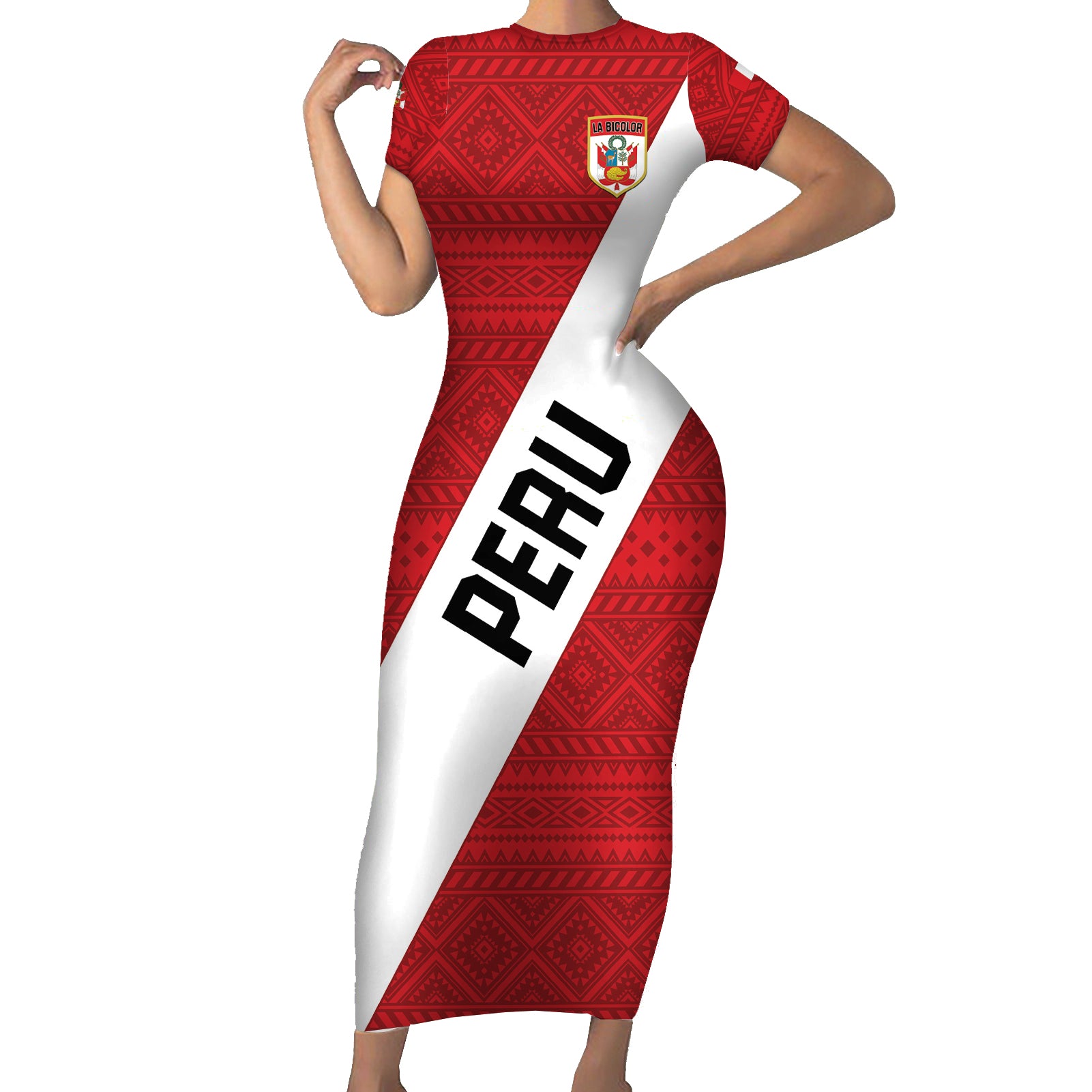 Personalized Peru 2024 Football Short Sleeve Bodycon Dress Come On La Bicolor - Wonder Print Shop