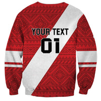 Red and gray football sweatshirt with diagonal panel, YOUR TEXT and 01 number print