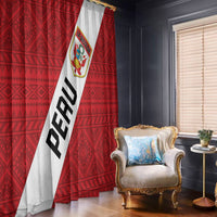 Red and white Peru football window curtain panels with crest emblem and vertical text
