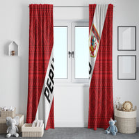Red and white Peru football window curtain panels with vertical “PERU” stripe and crest