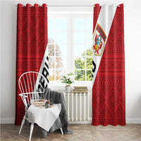 Red and white Peru football window curtain panels with crest logo and vertical “PERU” stripe