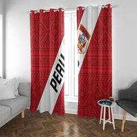 Red and white Peru football window curtain panels with crest and vertical “PERU” text