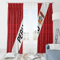 Red and white Peru football window curtain panels with crest emblem and “PERU” lettering