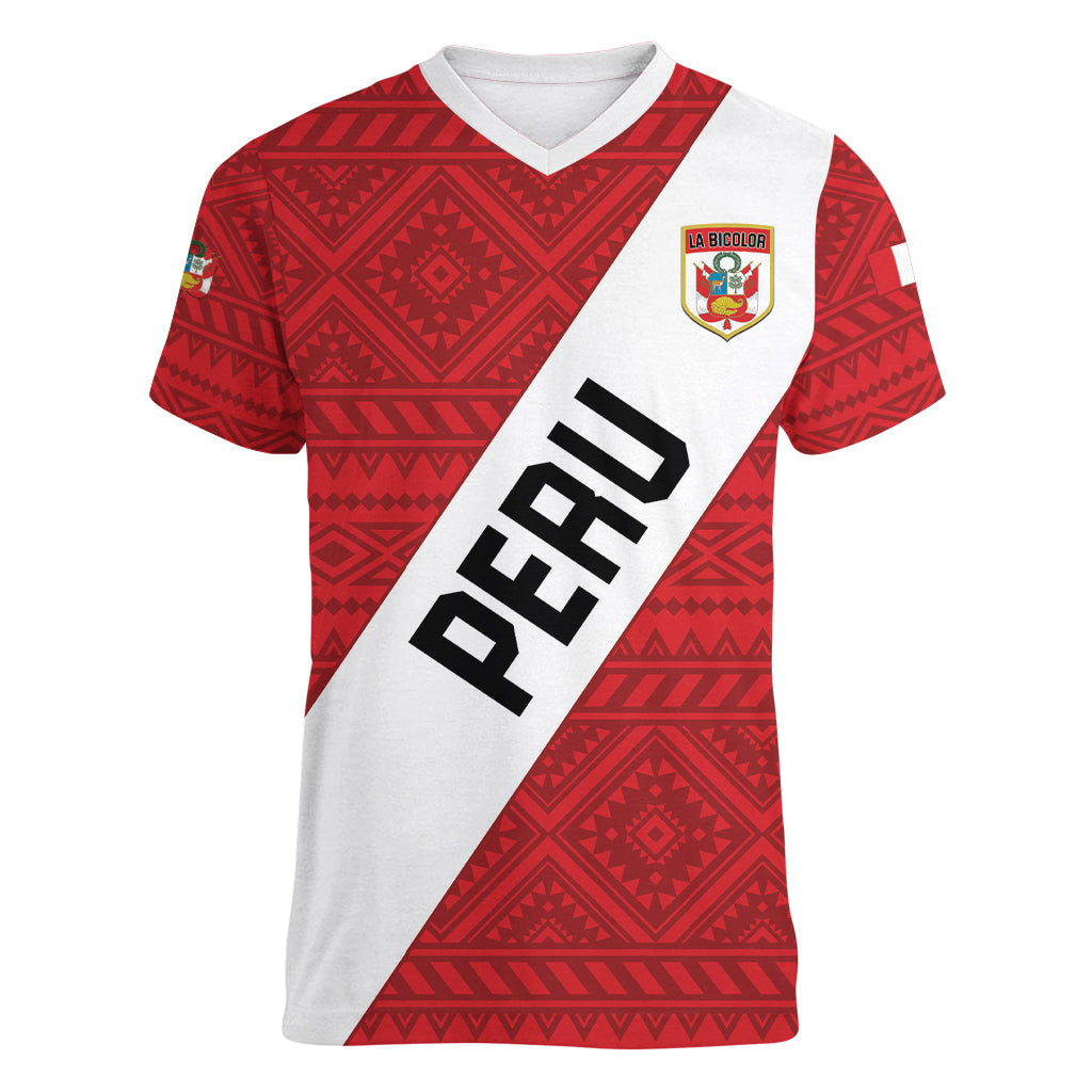 Personalized Peru 2024 Football Women V-Neck T-Shirt Come On La Bicolor - Wonder Print Shop