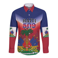 Personalized Haiti 509 Long Sleeve Button Shirt Repiblik d Ayiti
