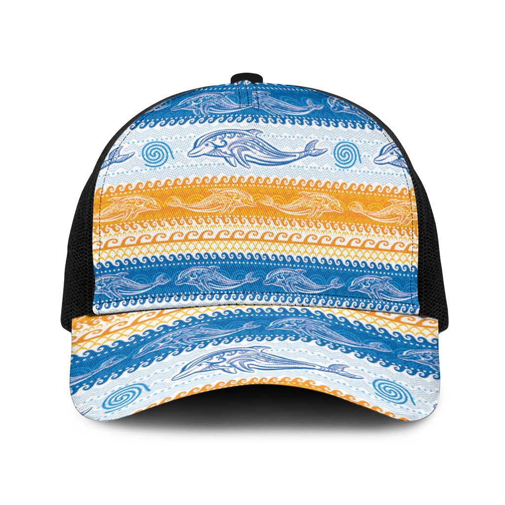 Anguilla Dolphins Pattern Baseball Net Cap Orange And Blue - Wonder Print Shop