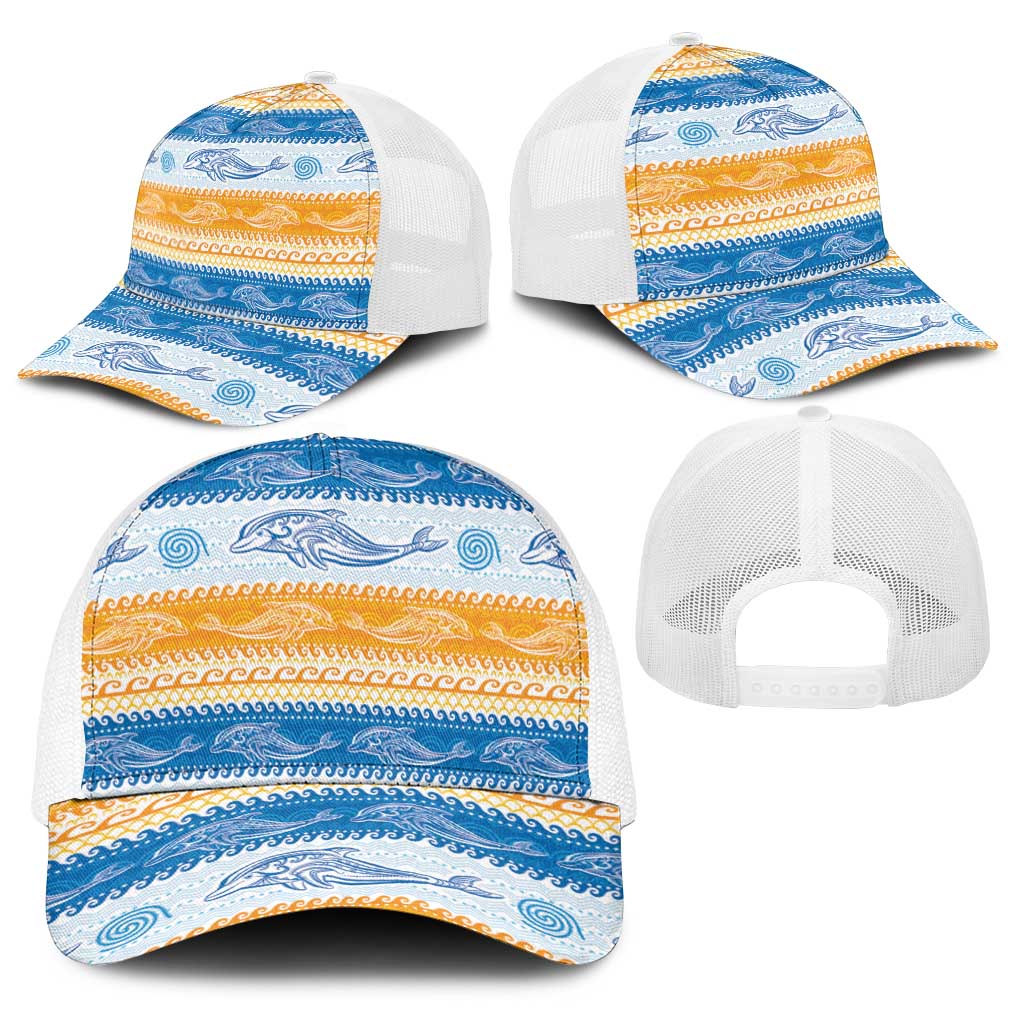 Anguilla Dolphins Pattern Baseball Net Cap Orange And Blue - Wonder Print Shop
