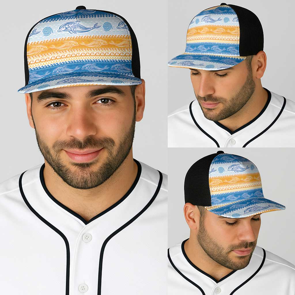 Anguilla Dolphins Pattern Baseball Net Cap Orange And Blue - Wonder Print Shop