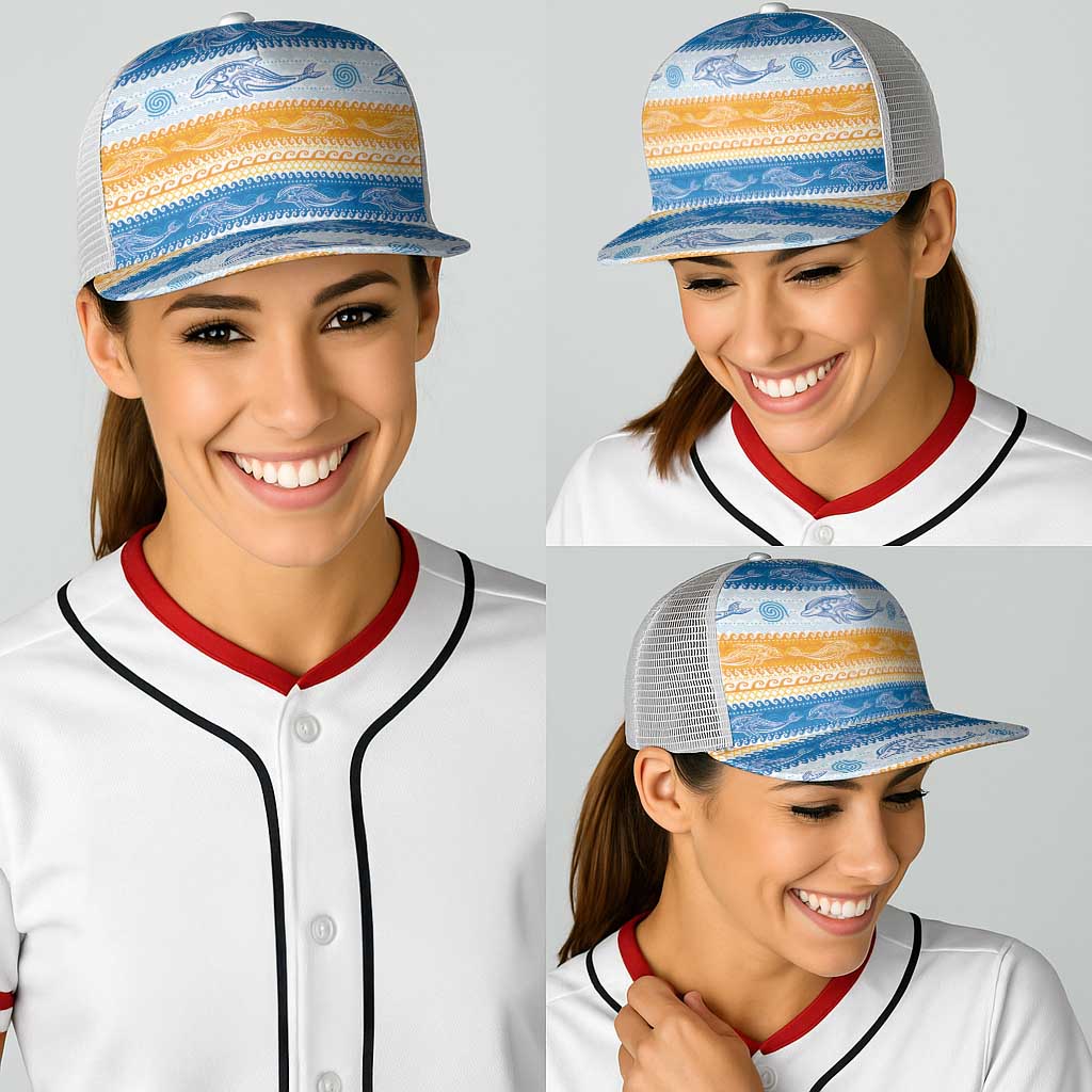 Anguilla Dolphins Pattern Baseball Net Cap Orange And Blue - Wonder Print Shop