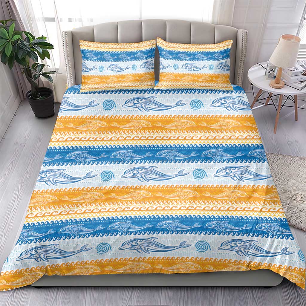 Anguilla Dolphins Pattern Bedding Set Orange And Blue