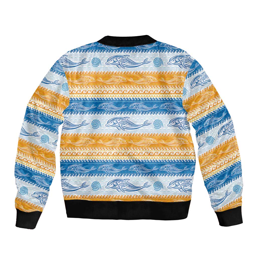 Anguilla Dolphins Pattern Bomber Jacket Orange And Blue