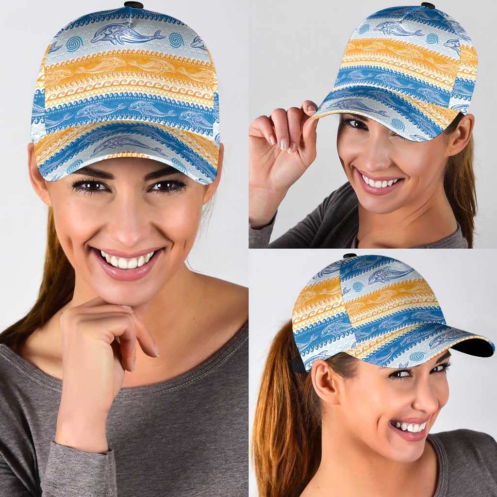 Anguilla Dolphins Pattern Classic Cap Orange And Blue - Wonder Print Shop