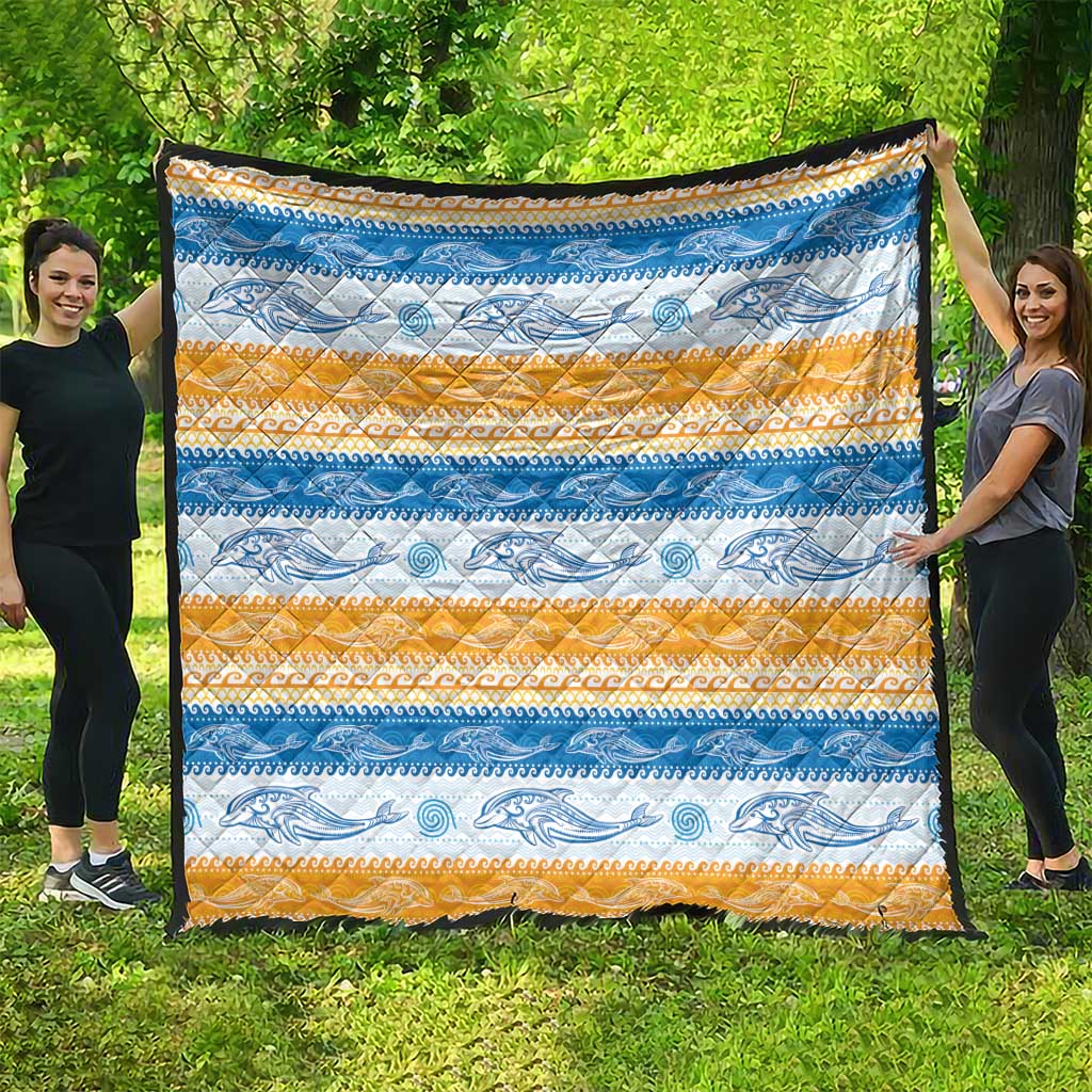 Anguilla Dolphins Pattern Quilt Orange And Blue