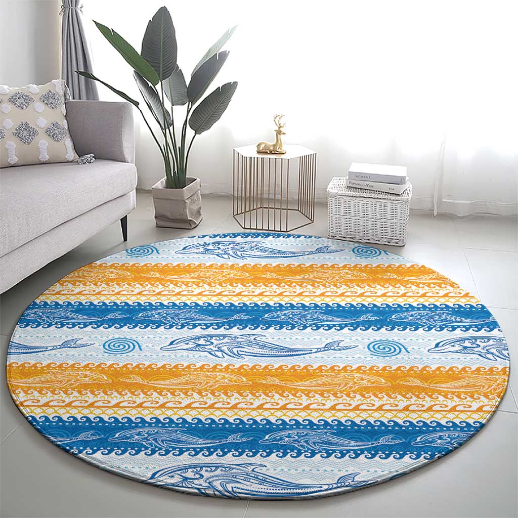 Anguilla Dolphins Pattern Round Carpet Orange And Blue