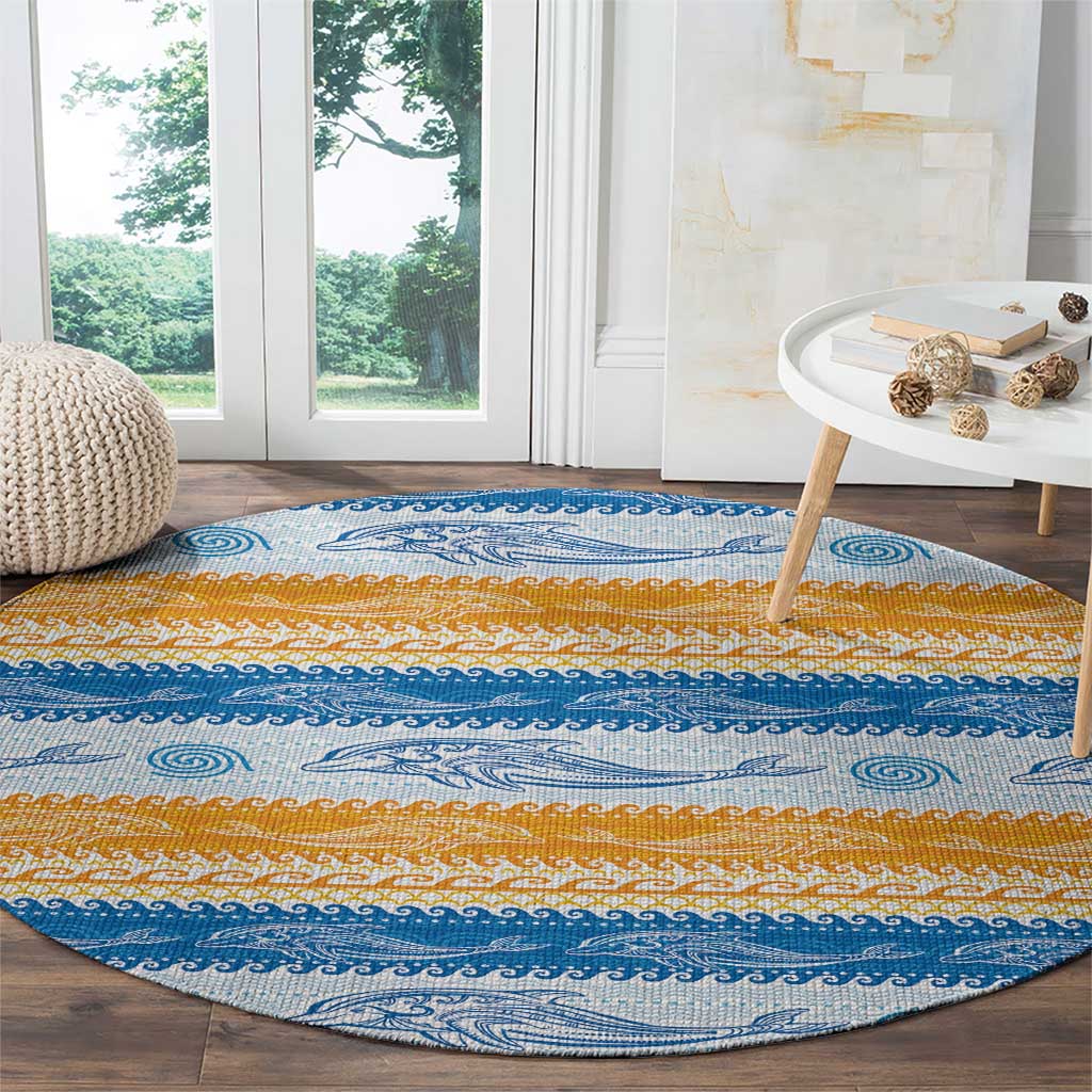 Anguilla Dolphins Pattern Round Carpet Orange And Blue