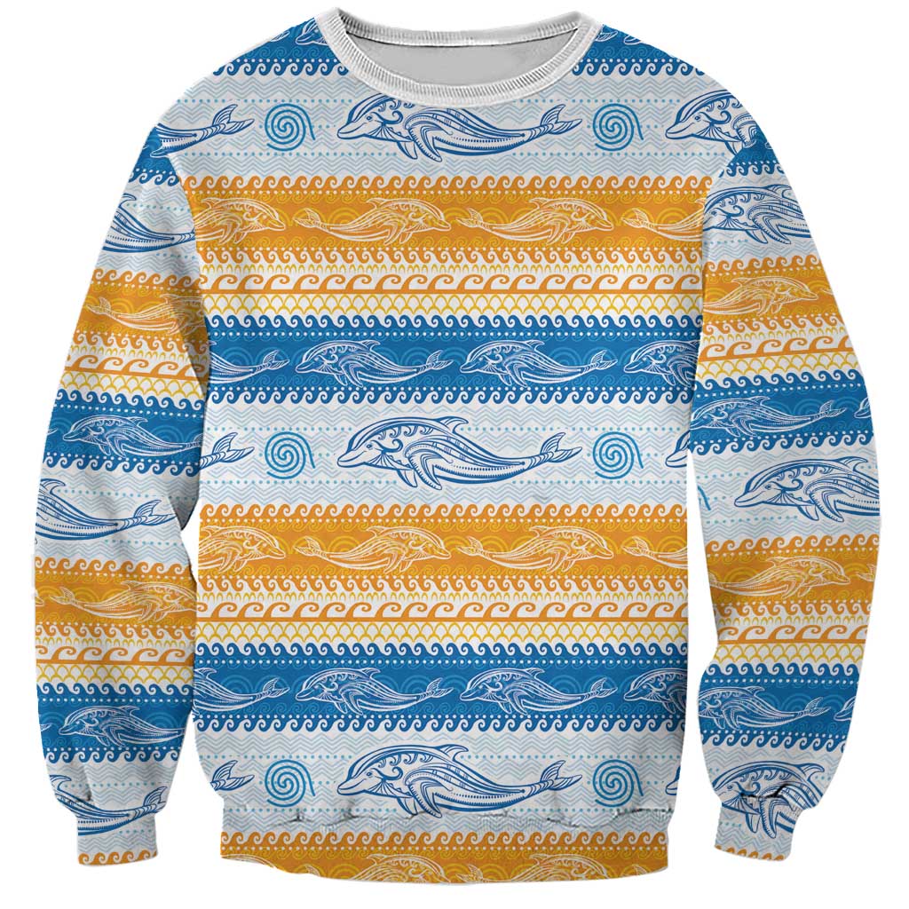 Anguilla Dolphins Pattern Sweatshirt Orange And Blue