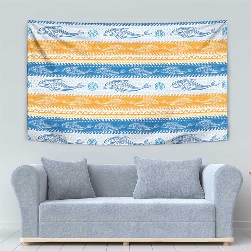 Anguilla Dolphins Pattern Tapestry Orange And Blue