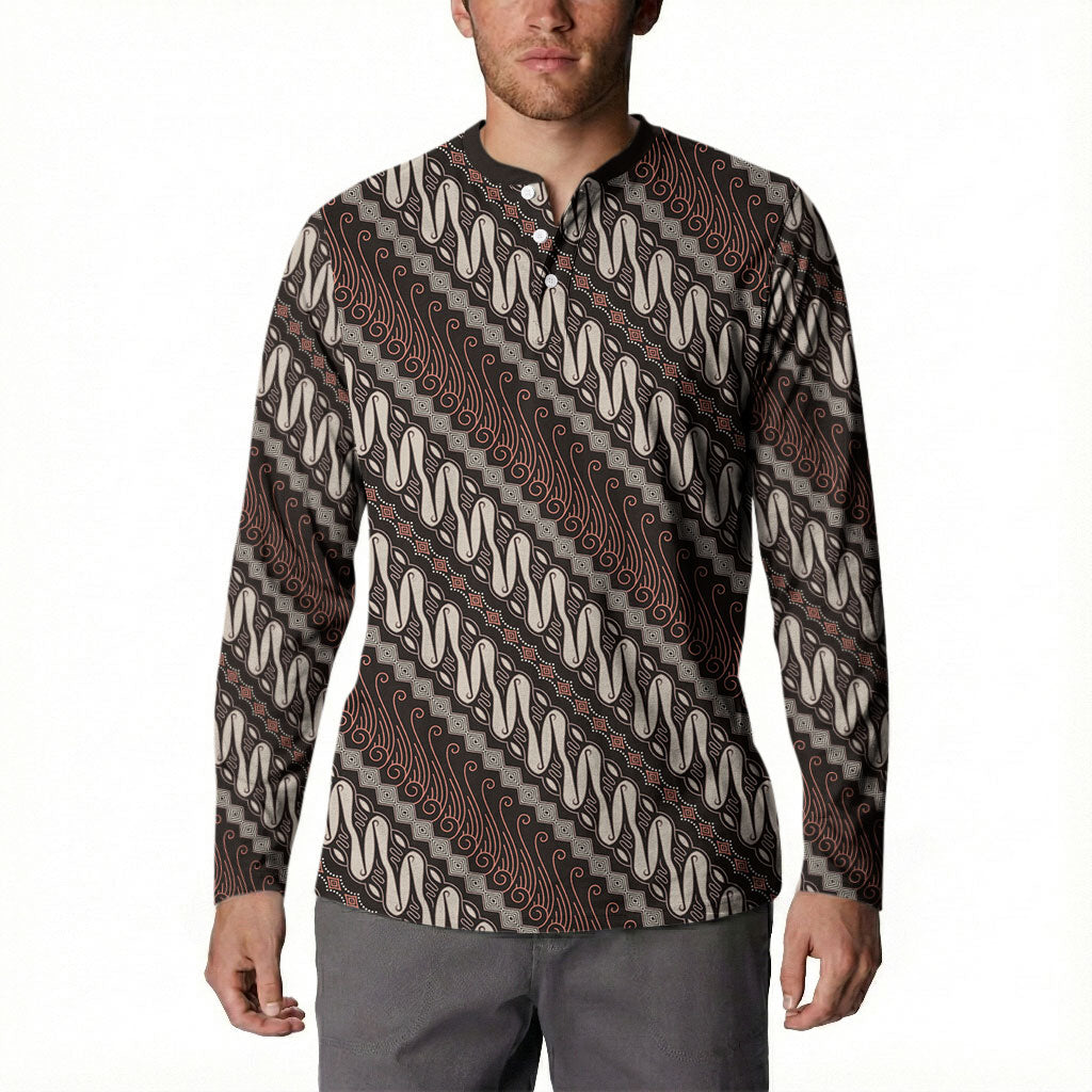 Yogyakarta Parang Batik Motifs Button Sweatshirt Indonesian Traditional Pattern