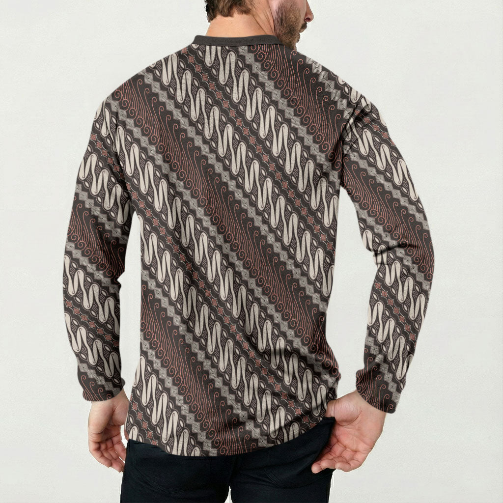 Yogyakarta Parang Batik Motifs Button Sweatshirt Indonesian Traditional Pattern
