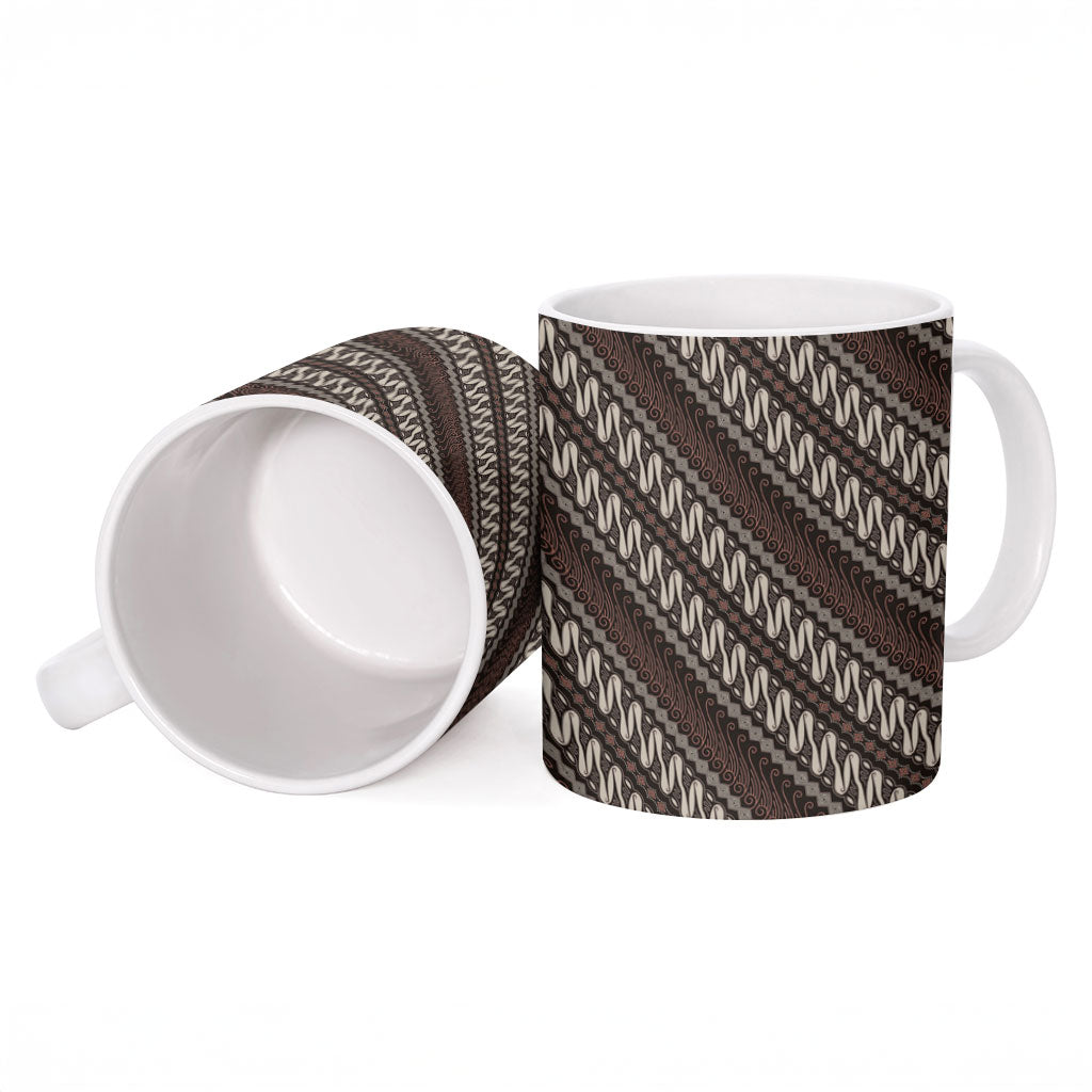 Yogyakarta Parang Batik Motifs Ceramic Mug Indonesian Traditional Pattern