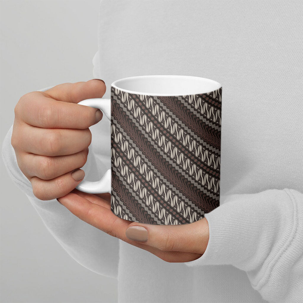 Yogyakarta Parang Batik Motifs Ceramic Mug Indonesian Traditional Pattern