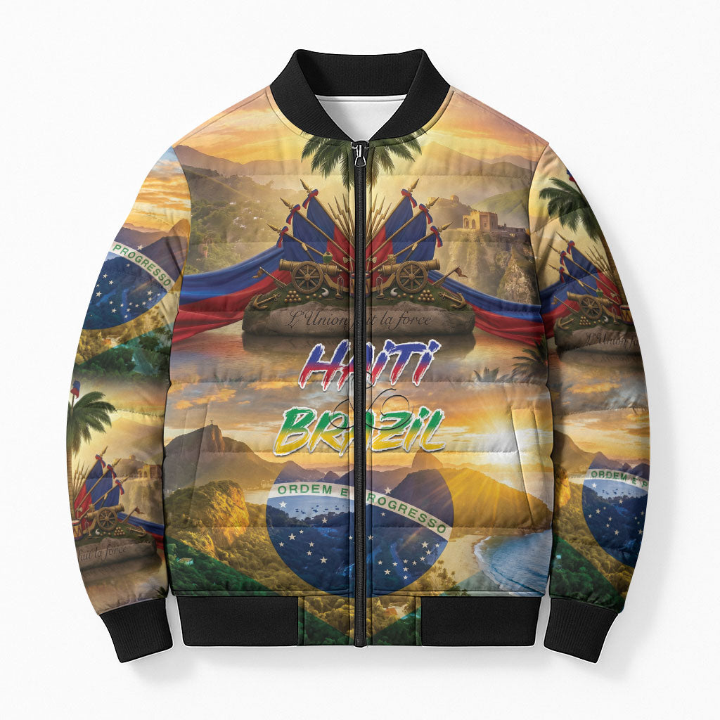 Personalized Brazil Haiti Bomber Puffer Jacket Heritage Landscape