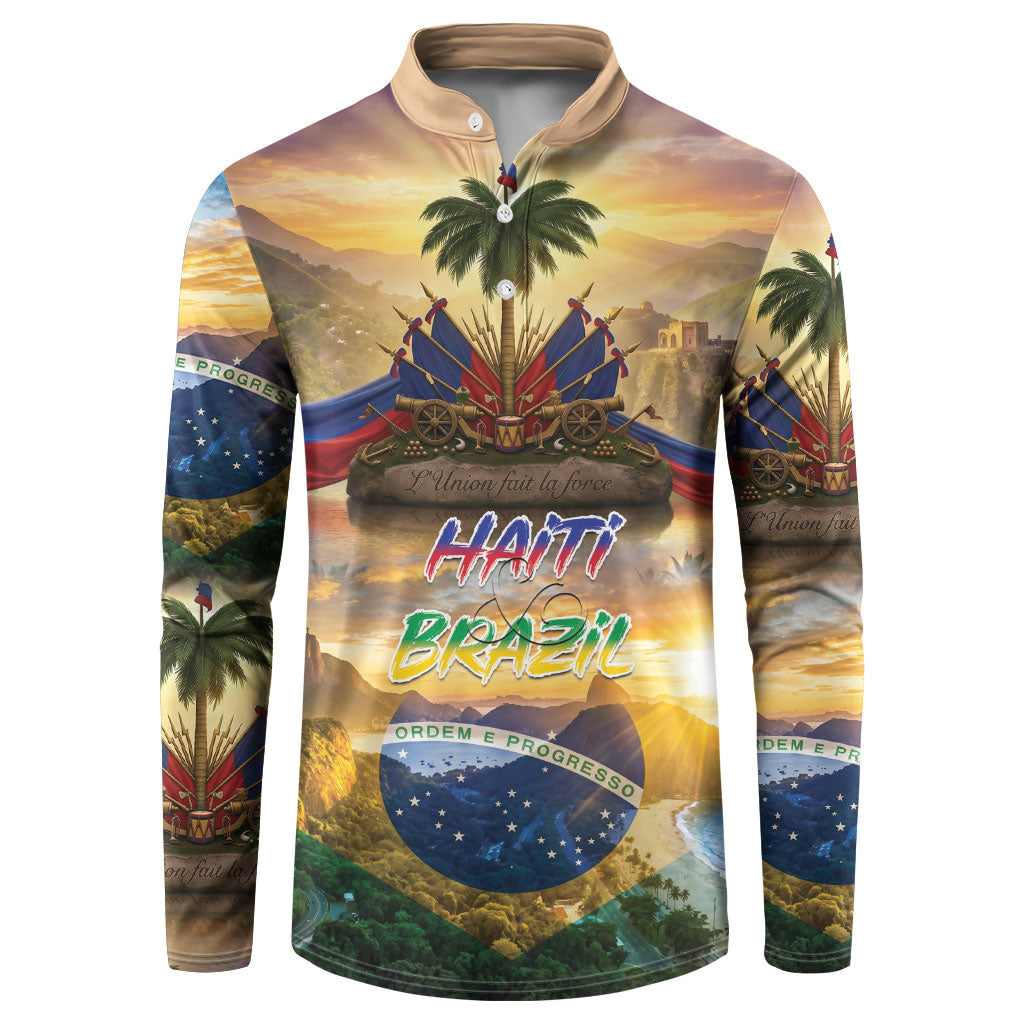 Personalized Brazil Haiti Button Sweatshirt Heritage Landscape