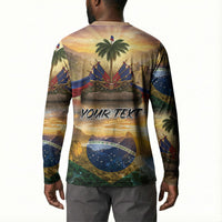 Personalized Brazil Haiti Button Sweatshirt Heritage Landscape