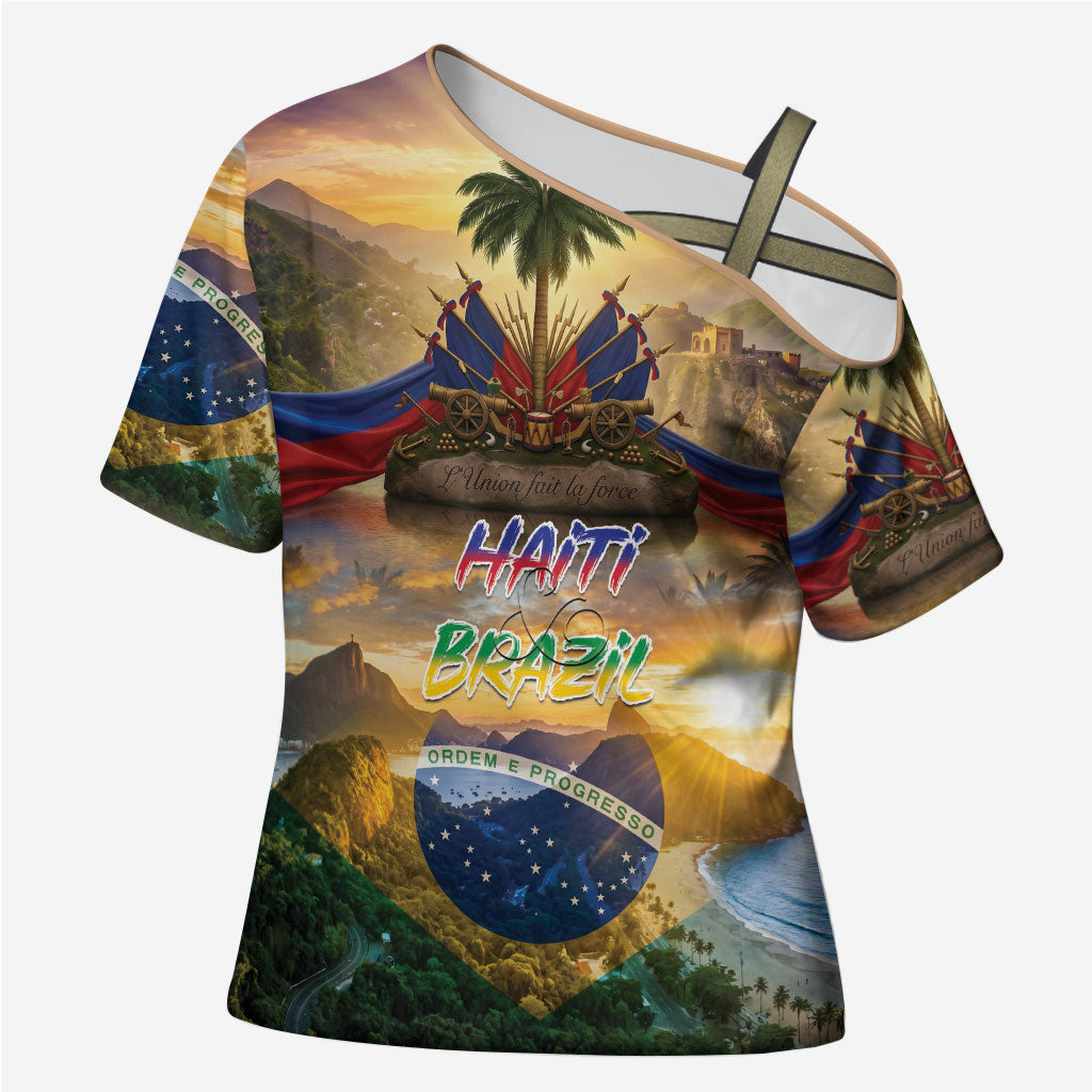 Personalized Brazil Haiti Cross Shoulder Shirt Heritage Landscape