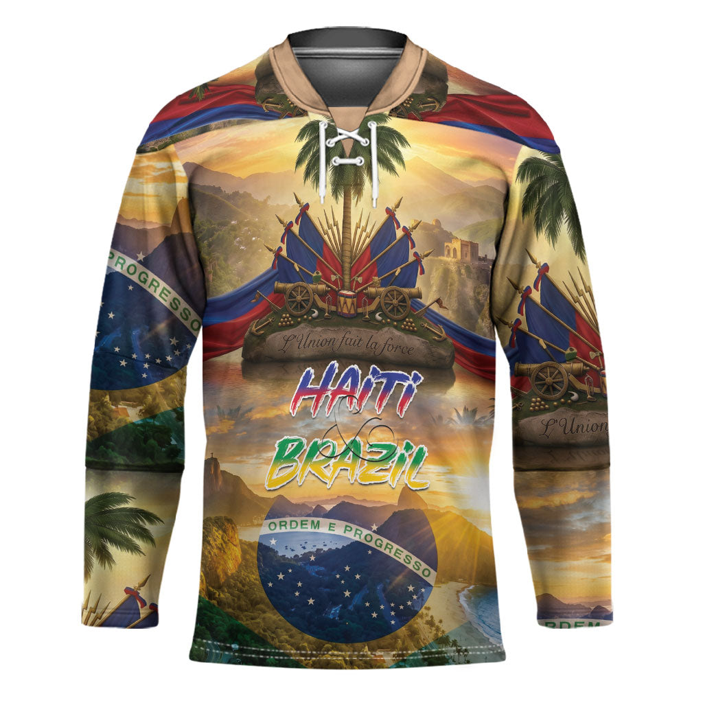 Personalized Brazil Haiti Hockey Jersey Heritage Landscape