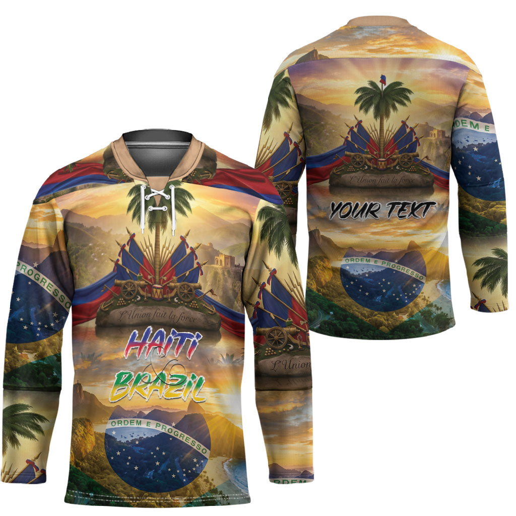 Personalized Brazil Haiti Hockey Jersey Heritage Landscape