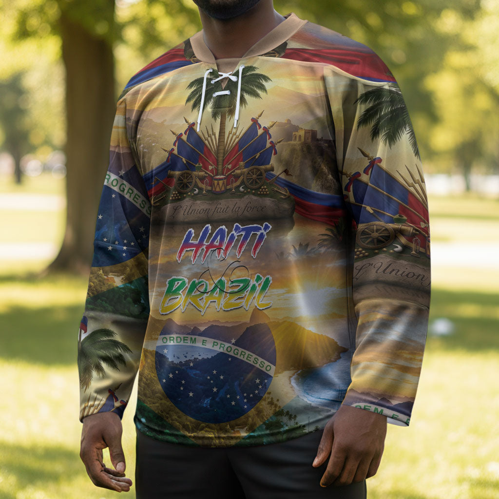 Personalized Brazil Haiti Hockey Jersey Heritage Landscape