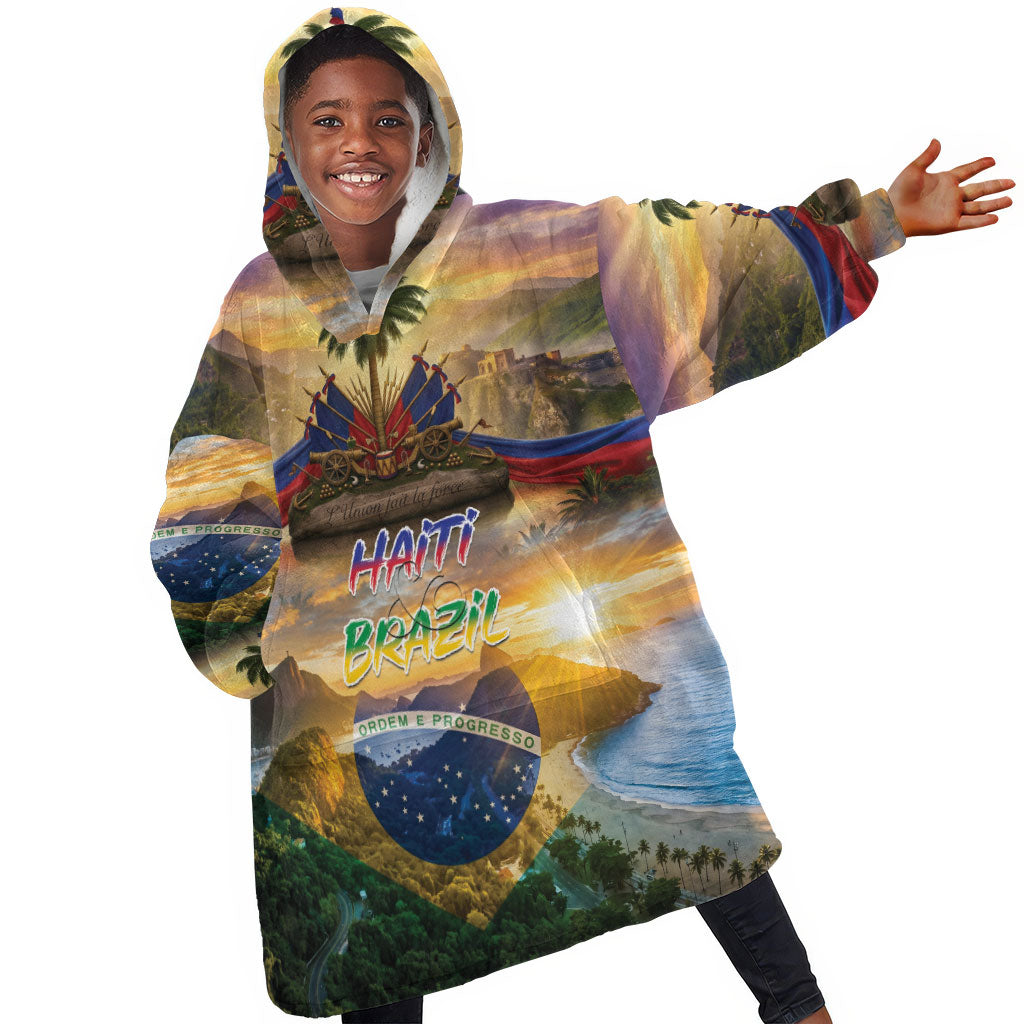 Personalized Brazil Haiti Kid Wearable Blanket Hoodie Heritage Landscape