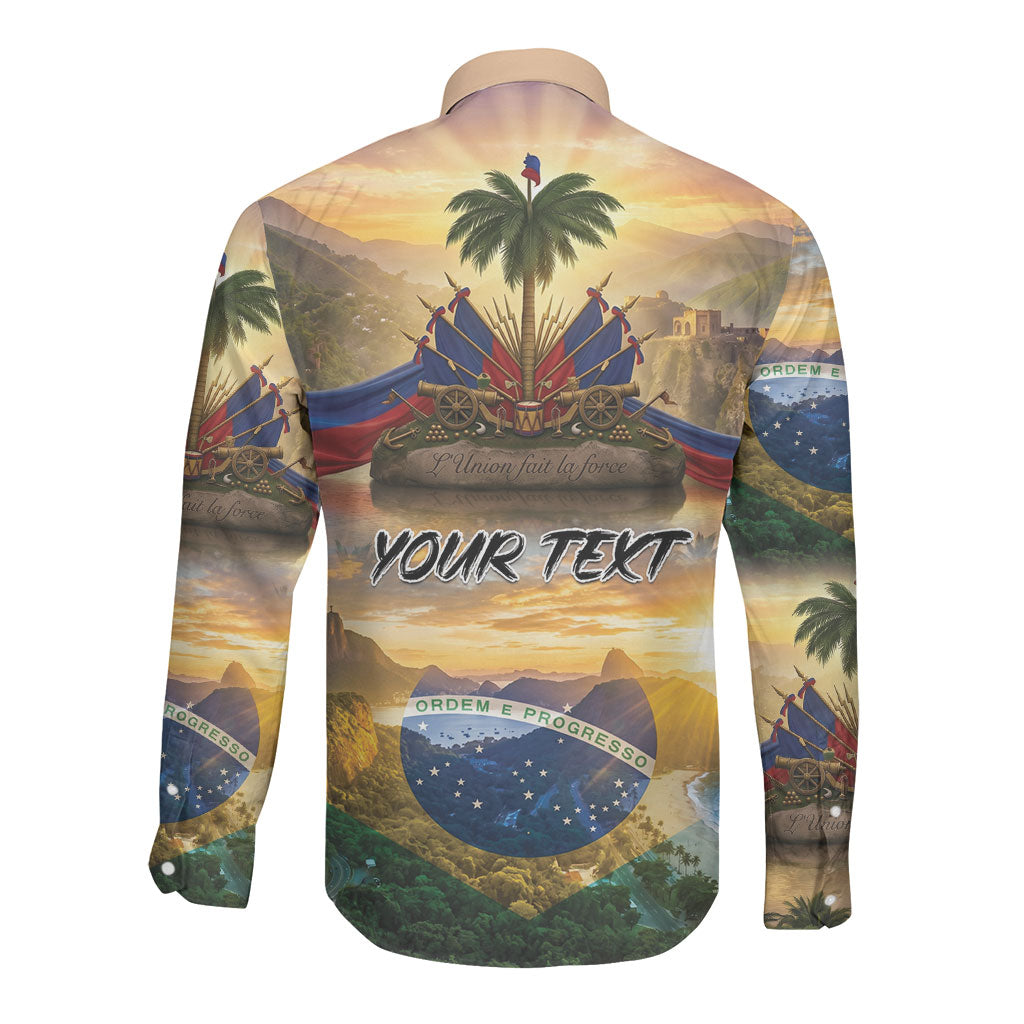 Personalized Brazil Haiti Long Sleeve Button Shirt Heritage Landscape