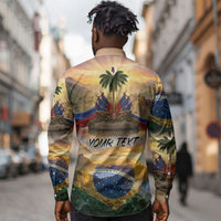 Personalized Brazil Haiti Long Sleeve Button Shirt Heritage Landscape