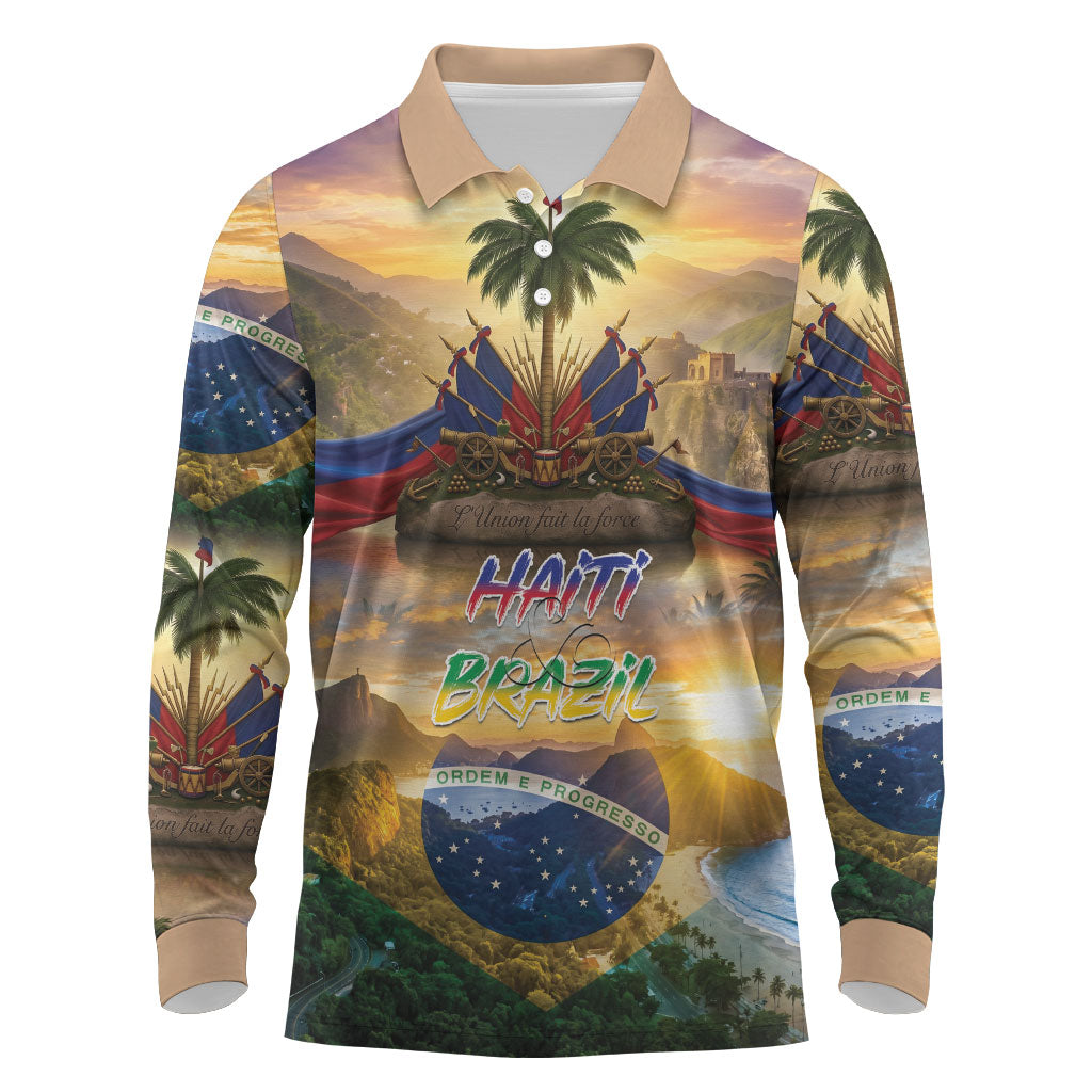 Personalized Brazil Haiti Long Sleeve Polo Shirt Heritage Landscape