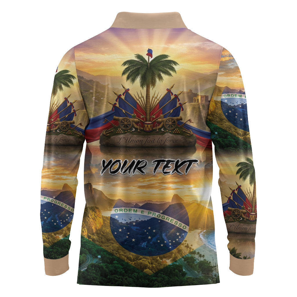 Personalized Brazil Haiti Long Sleeve Polo Shirt Heritage Landscape