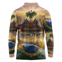 Personalized Brazil Haiti Long Sleeve Polo Shirt Heritage Landscape