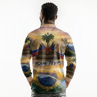 Personalized Brazil Haiti Long Sleeve Polo Shirt Heritage Landscape